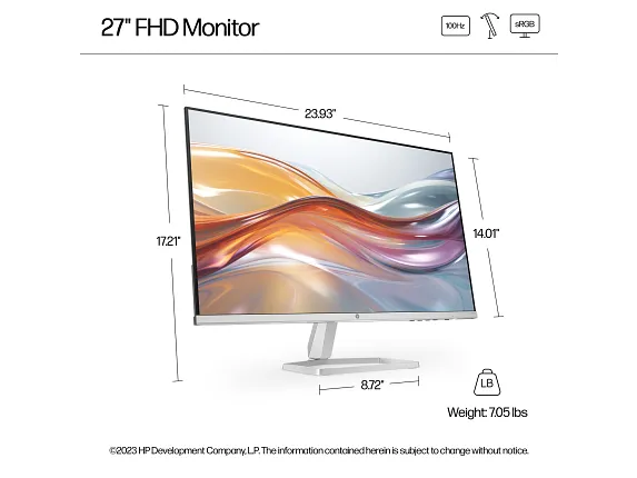 HP 527sf Series 5 27" FHD Monitor – Dual HDMI, VGA – Black or White