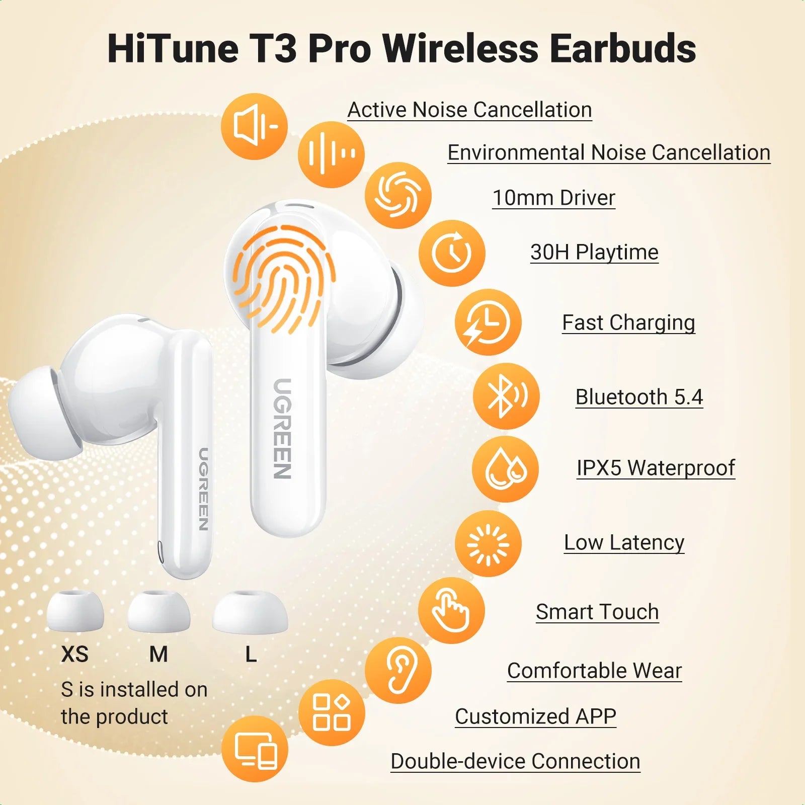 UGREEN HiTune T3 Pro Active Noise-Cancelling Wireless Earbuds (WS206)