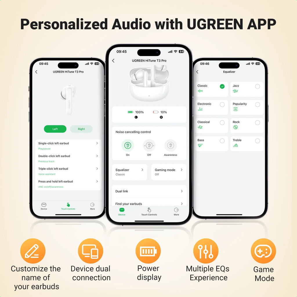UGREEN HiTune T3 Pro Active Noise-Cancelling Wireless Earbuds (WS206)