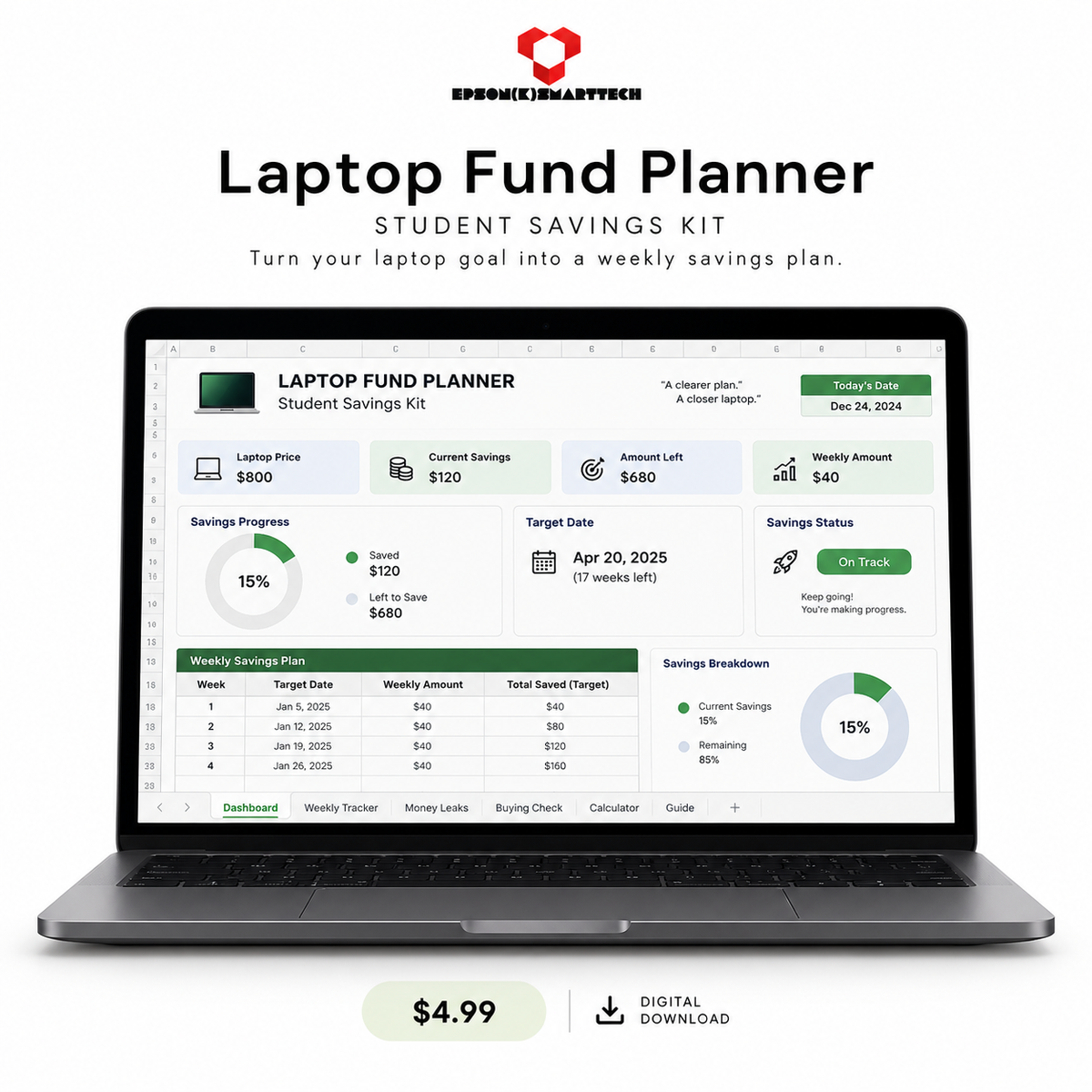 Laptop Fund Planner: Student Savings Kit