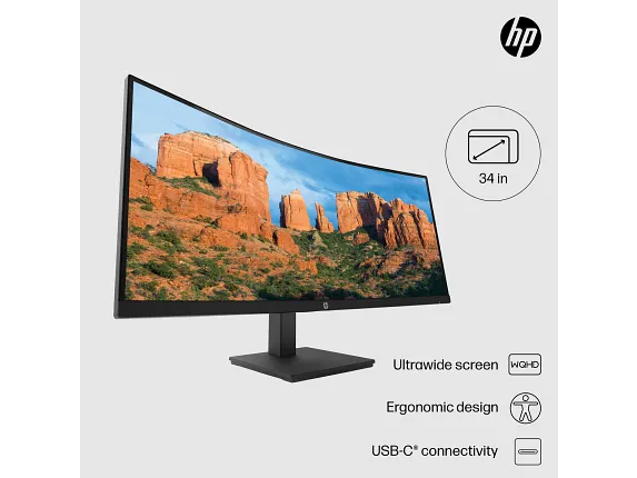HP P34hc G4 34" WQHD USB-C Curved Ultrawide Monitor – Speakers, Height Adjustable