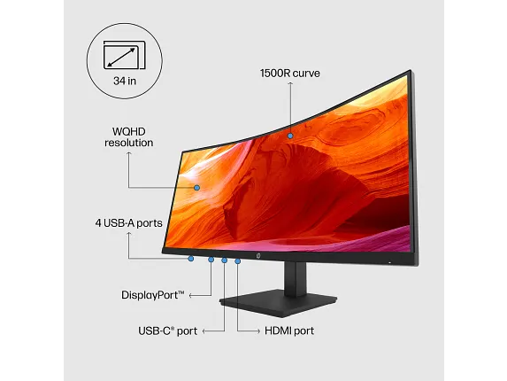 HP P34hc G4 34" WQHD USB-C Curved Ultrawide Monitor – Speakers, Height Adjustable