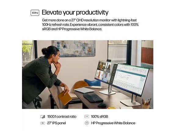 HP Series 5 Pro 527pq 27" QHD Monitor – 4-Way Adjustable, HDMI & DisplayPort, USB Hub