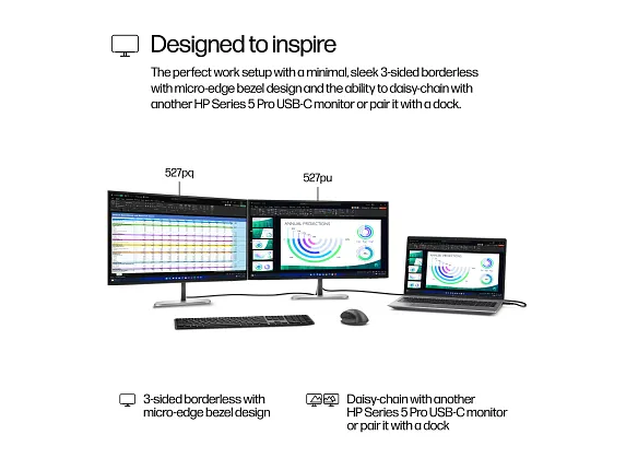 HP Series 5 Pro 527pq 27" QHD Monitor – 4-Way Adjustable, HDMI & DisplayPort, USB Hub