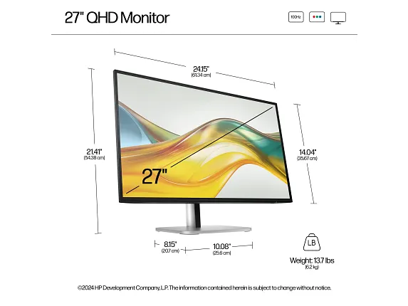 HP Series 5 Pro 527pq 27" QHD Monitor – 4-Way Adjustable, HDMI & DisplayPort, USB Hub