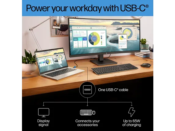 HP P34hc G4 34" WQHD USB-C Curved Ultrawide Monitor – Speakers, Height Adjustable