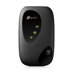 TP-Link portable 4G LTE WiFi router with power button and LED indicators, black compact design
