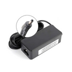 Black rectangular laptop charger power adapter with cord and barrel connector plug