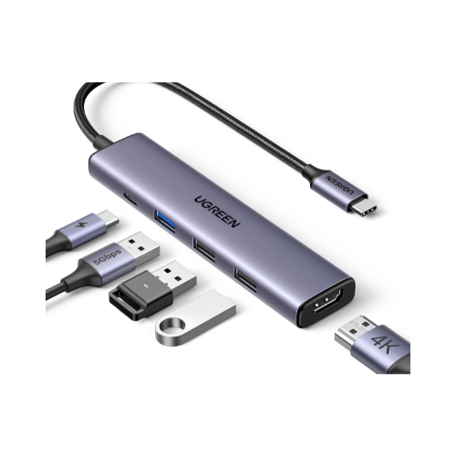 UGREEN 5-in-1 USB-C Hub – 3× USB-A 3.0 + 4K HDMI + USB-C PD | For Slim Laptops With Limited Ports