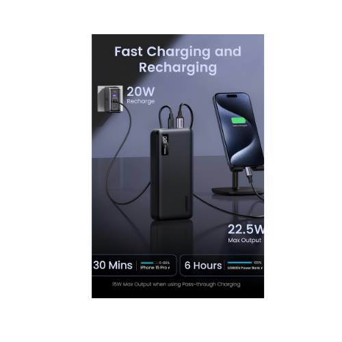 UGREEN 20000mAh Two-Way Fast Charging Power Bank PB312 – 4× Phone Charges | For Students & Daily Commuters