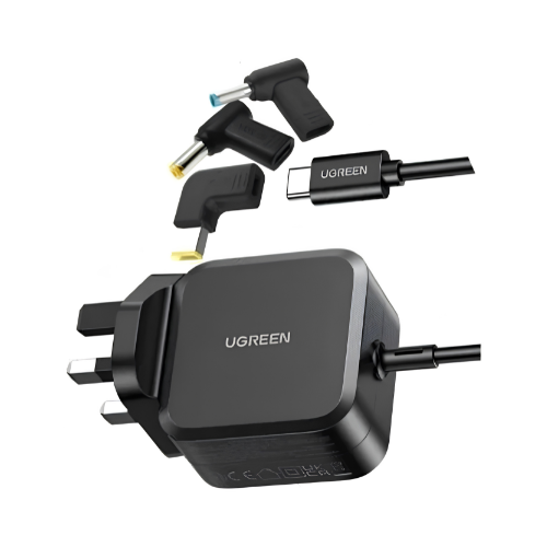 UGREEN 67W USB-C GaN Charger X377 – UK/US/EU Interchangeable Plugs + DC Barrel Connectors | Universal Laptop Charger