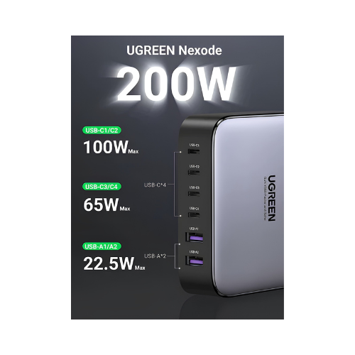 UGREEN GaN 200W Desktop Charger CD271 – 6-Port Charging Station | Power All Your Devices From One Plug