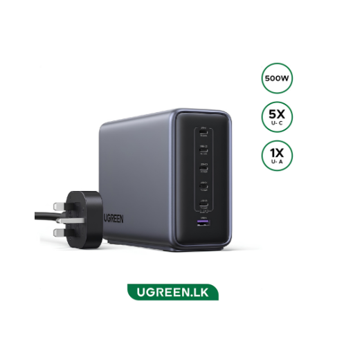 UGREEN GaN 500W Desktop Fast Charger X759 – 6-Port Power Station | For Studios, Offices & Multi-Laptop Setups