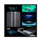 UGREEN 13-in-1 USB-C Hub – Dual 4K HDMI + DisplayPort + Ethernet + USB-A/C + SD/TF + Audio + PD | Triple Display Professional Hub
