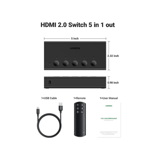 UGREEN 5-In-1-Out HDMI Switch CM568 – 4K | Connect 5 Devices to One Monitor Without Swapping Cables