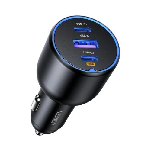 UGREEN 130W 3-Port Fast Car Charger EC705 – USB-C + USB-A | Charge Laptop & 2 Phones While Driving