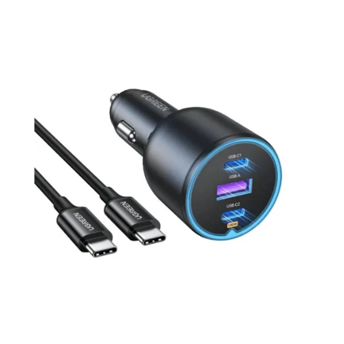 UGREEN 130W 3-Port Fast Car Charger EC705 – USB-C + USB-A | Charge Laptop & 2 Phones While Driving