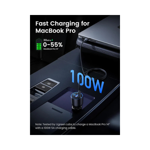 UGREEN 130W 3-Port Fast Car Charger EC705 – USB-C + USB-A | Charge Laptop & 2 Phones While Driving
