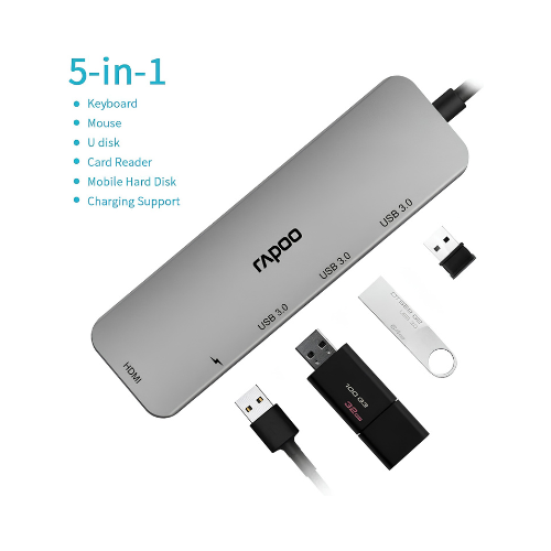 Rapoo XD100C USB-C 5-in-1 Hub – 4K HDMI + 3× USB 3.0 + USB-C PD | Budget Laptop Hub Kenya