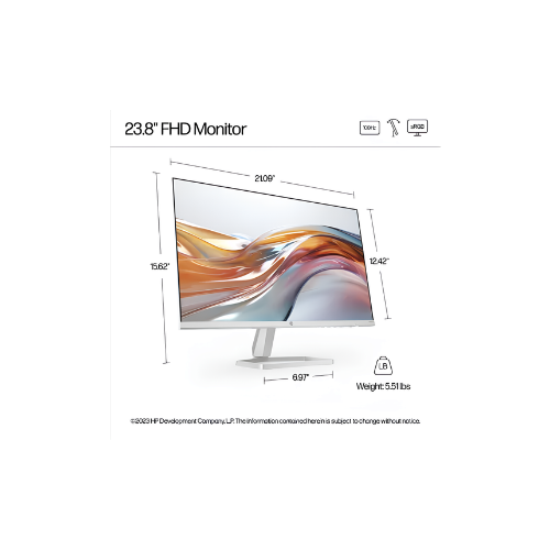 HP 524sw Series 5 23.8" FHD White Monitor – VGA & HDMI – Stylish Home Office