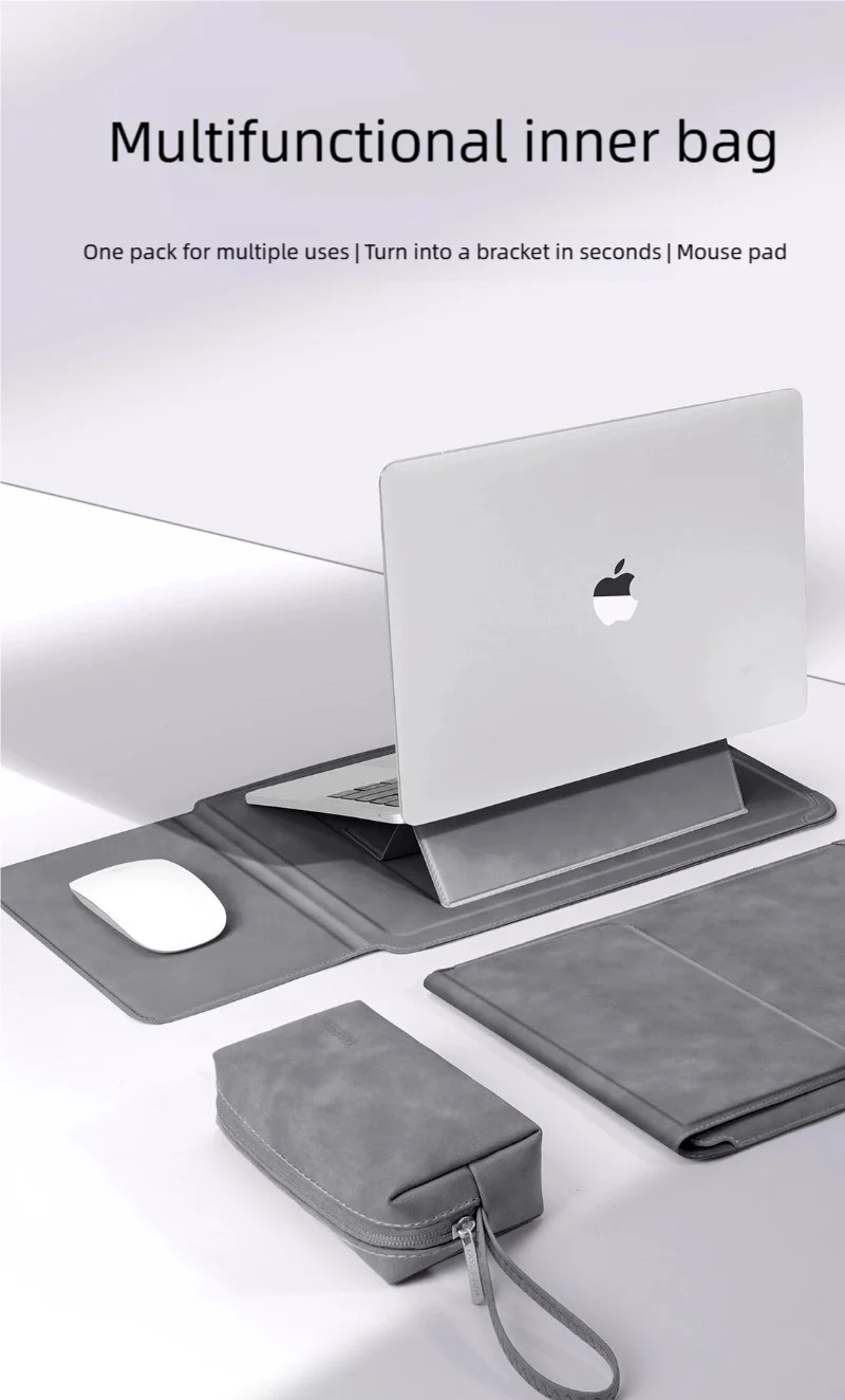 Portable Laptop Sleeve with Built-in Stand & Mouse Pad – Minimal Desk Setup Essential