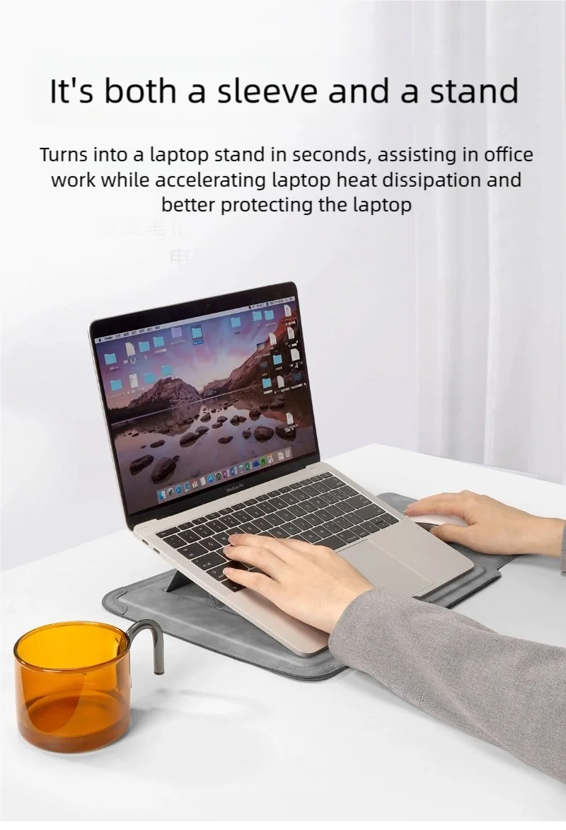 Portable Laptop Sleeve with Built-in Stand & Mouse Pad – Minimal Desk Setup Essential