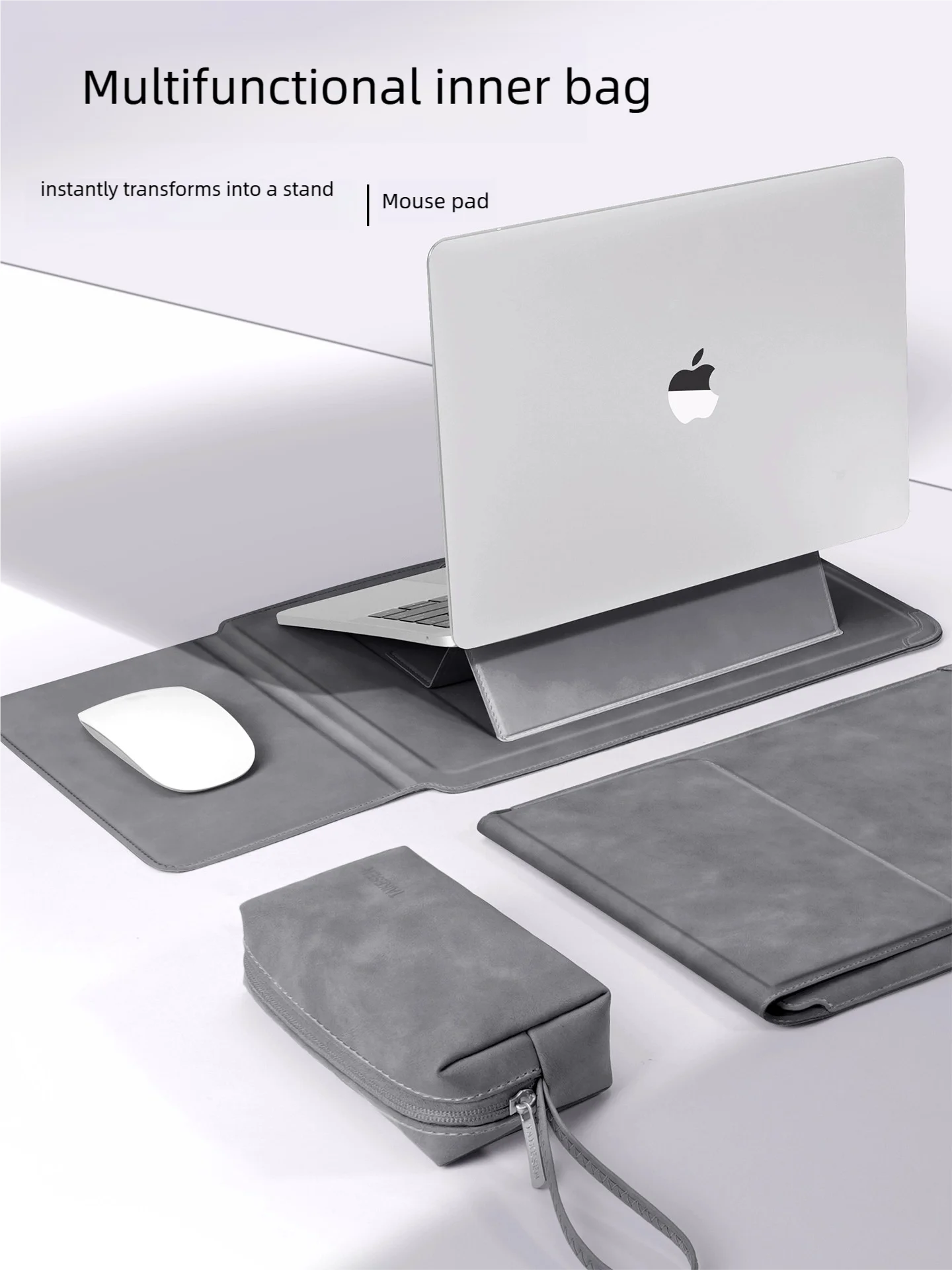 Portable Laptop Sleeve with Built-in Stand & Mouse Pad – Minimal Desk Setup Essential