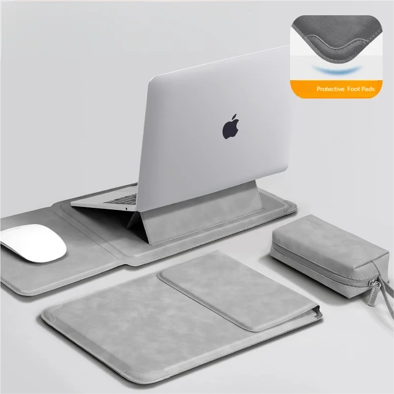 Portable Laptop Sleeve with Built-in Stand & Mouse Pad – Minimal Desk Setup Essential