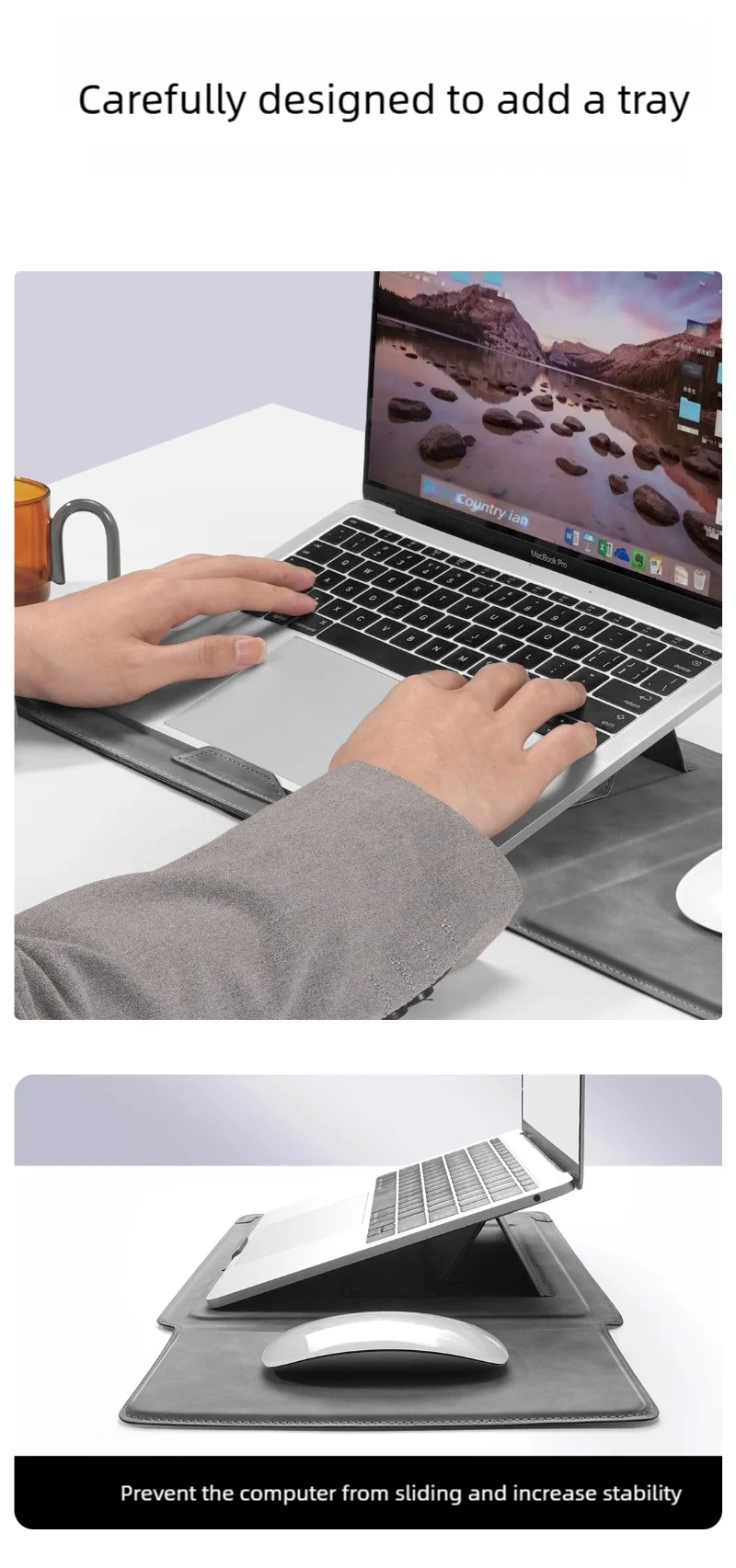 Portable Laptop Sleeve with Built-in Stand & Mouse Pad – Minimal Desk Setup Essential