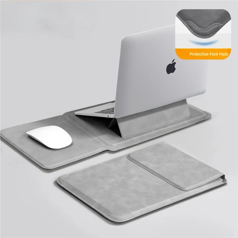 Portable Laptop Sleeve with Built-in Stand & Mouse Pad – Minimal Desk Setup Essential