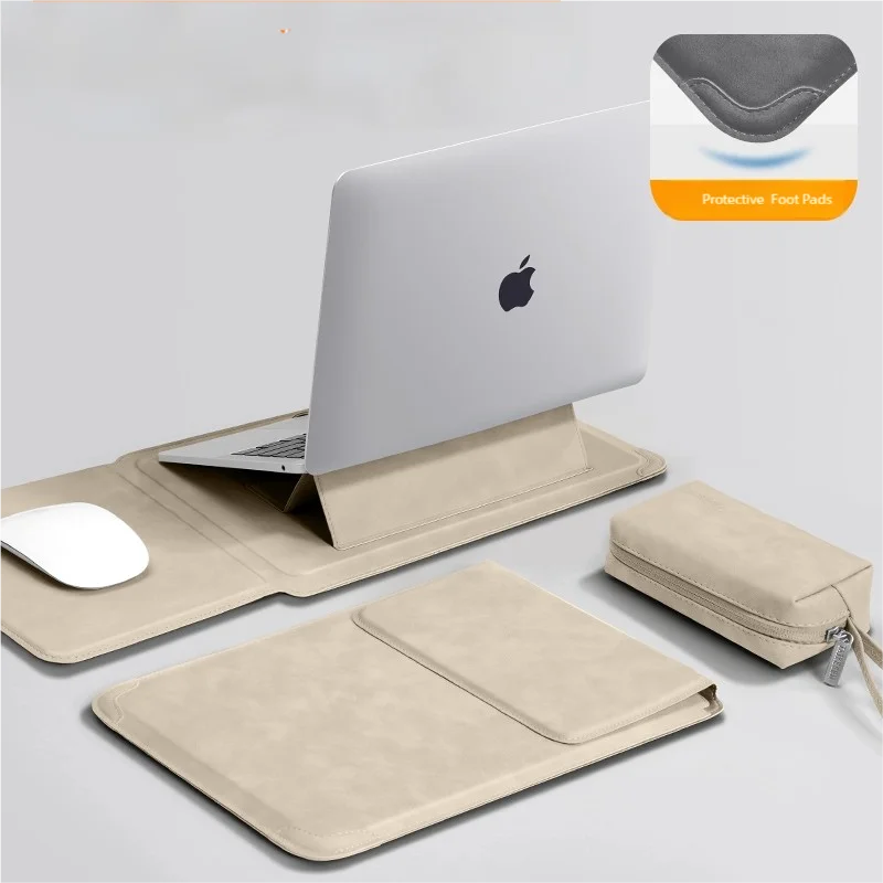 Portable Laptop Sleeve with Built-in Stand & Mouse Pad – Minimal Desk Setup Essential