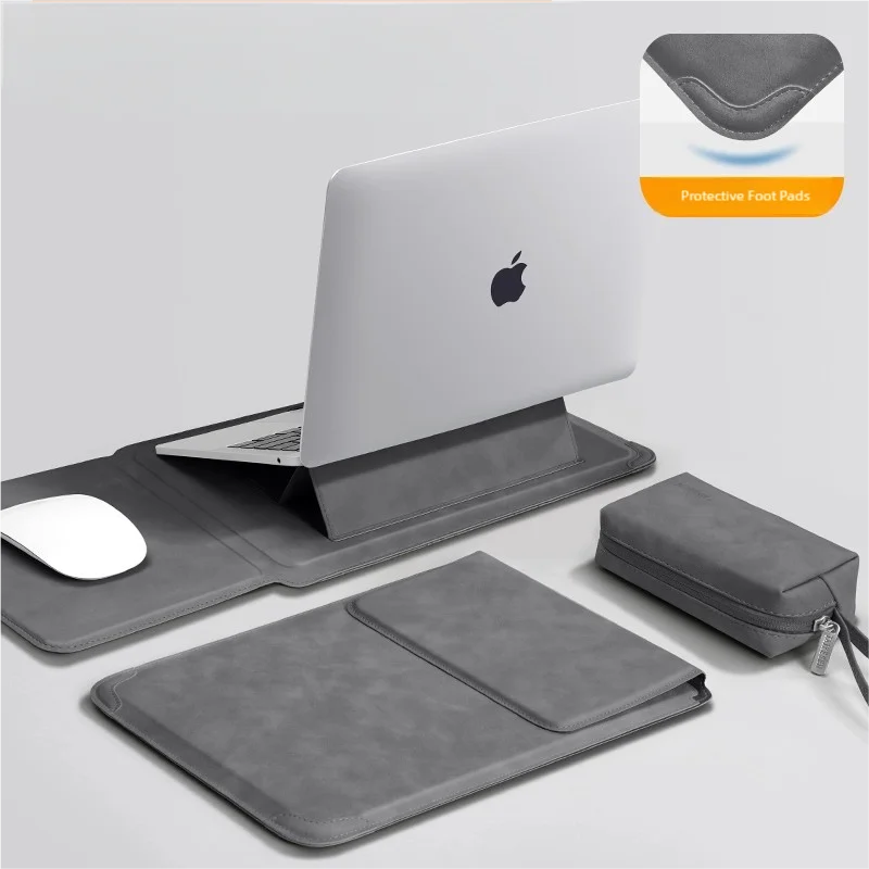 Portable Laptop Sleeve with Built-in Stand & Mouse Pad – Minimal Desk Setup Essential