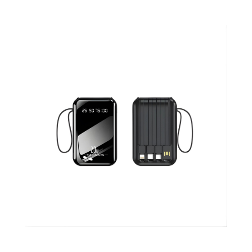 Mini Power Bank with 4 Built-In Cables — 20W Fast Charge, Digital Display | Compatible with iPhone, Samsung, Huawei & Xiaomi