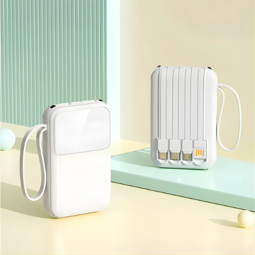 Mini Power Bank with 4 Built-In Cables — 20W Fast Charge, Digital Display | Compatible with iPhone, Samsung, Huawei & Xiaomi