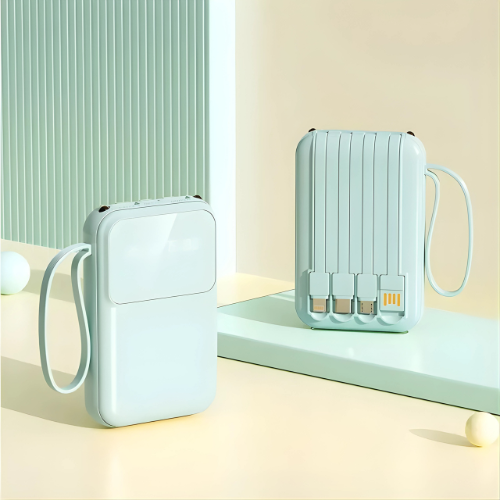 Mini Power Bank with 4 Built-In Cables — 20W Fast Charge, Digital Display | Compatible with iPhone, Samsung, Huawei & Xiaomi