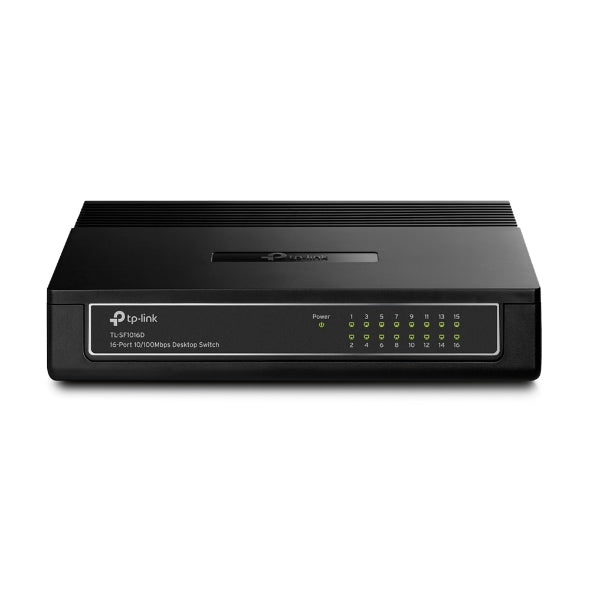 TP-Link TL-SF1016D 16-port 10/100Mbps desktop network switch with LED indicators
