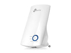 White TP-Link WiFi range extender with LED indicators and plug-in design