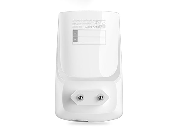 White TP-Link TL-WA850RE WiFi range extender plug with two prongs on a white background