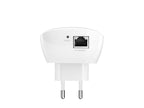 White Wi-Fi range extender with Ethernet port and reset button, European plug