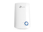 TP-Link white WiFi range extender with LED indicators and WPS button on white background
