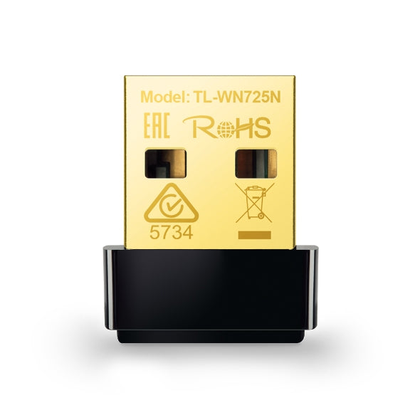 TP-Link TL-WN725N USB WiFi adapter with gold connector and black plastic base