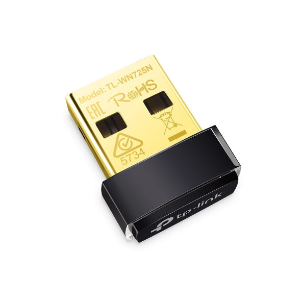 TP-Link TL-WN725N USB WiFi adapter with gold-plated connector and black casing