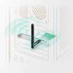 Wireless PCI network adapter with external antenna installed in desktop computer tower emitting WiFi signal