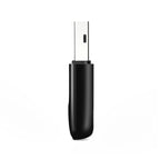 Black USB WiFi adapter with silver connector on white background