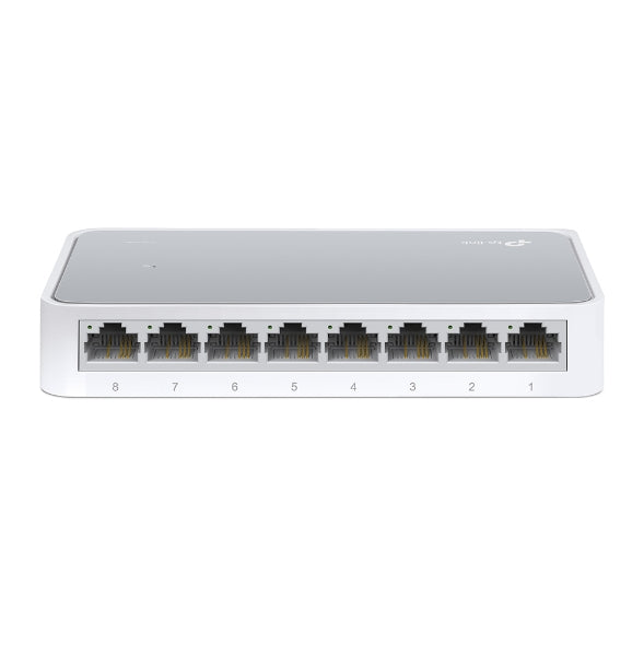 TP-Link 8-port Ethernet network switch with white and gray design for wired connections