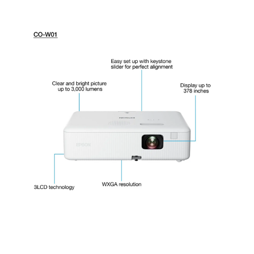 EPSON CO-W01 Projector – WXGA 3LCD, 3,000 Lumens