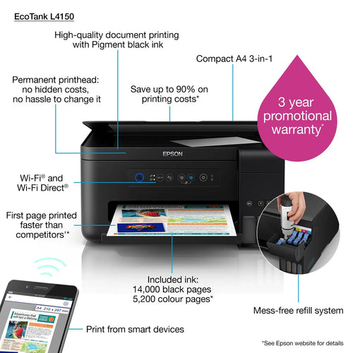Epson EcoTank L4150 Printer – Wireless InkTank Printer | Print Scan Copy | High Yield