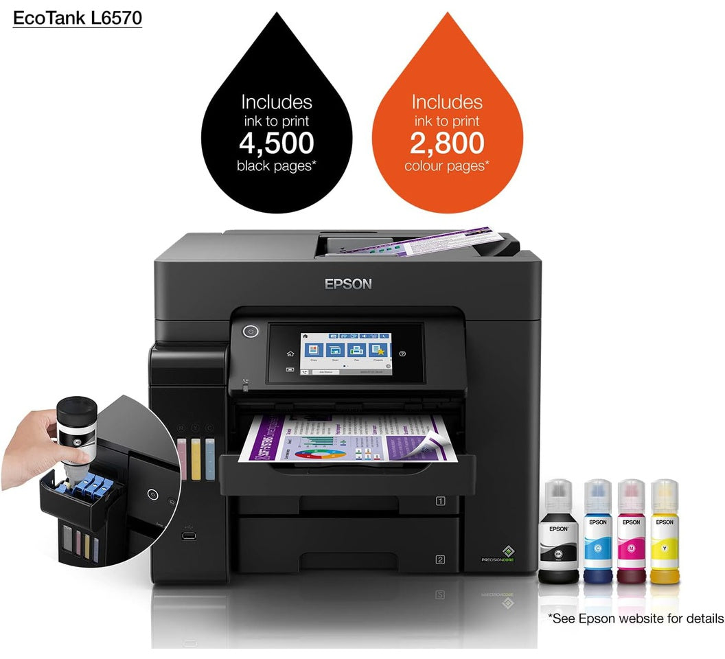 Epson EcoTank L6570 A4 Business Printer – Wi-Fi, Duplex, ADF, Ultra-Low Running Cost