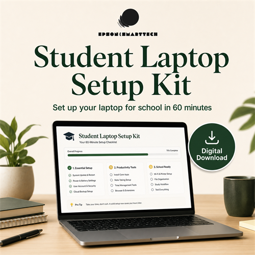 Student Laptop Setup Kit main cover digital download with laptop checklist preview.