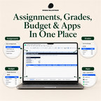 Tracker workbook preview for assignments, grades, budget, and apps in one place.